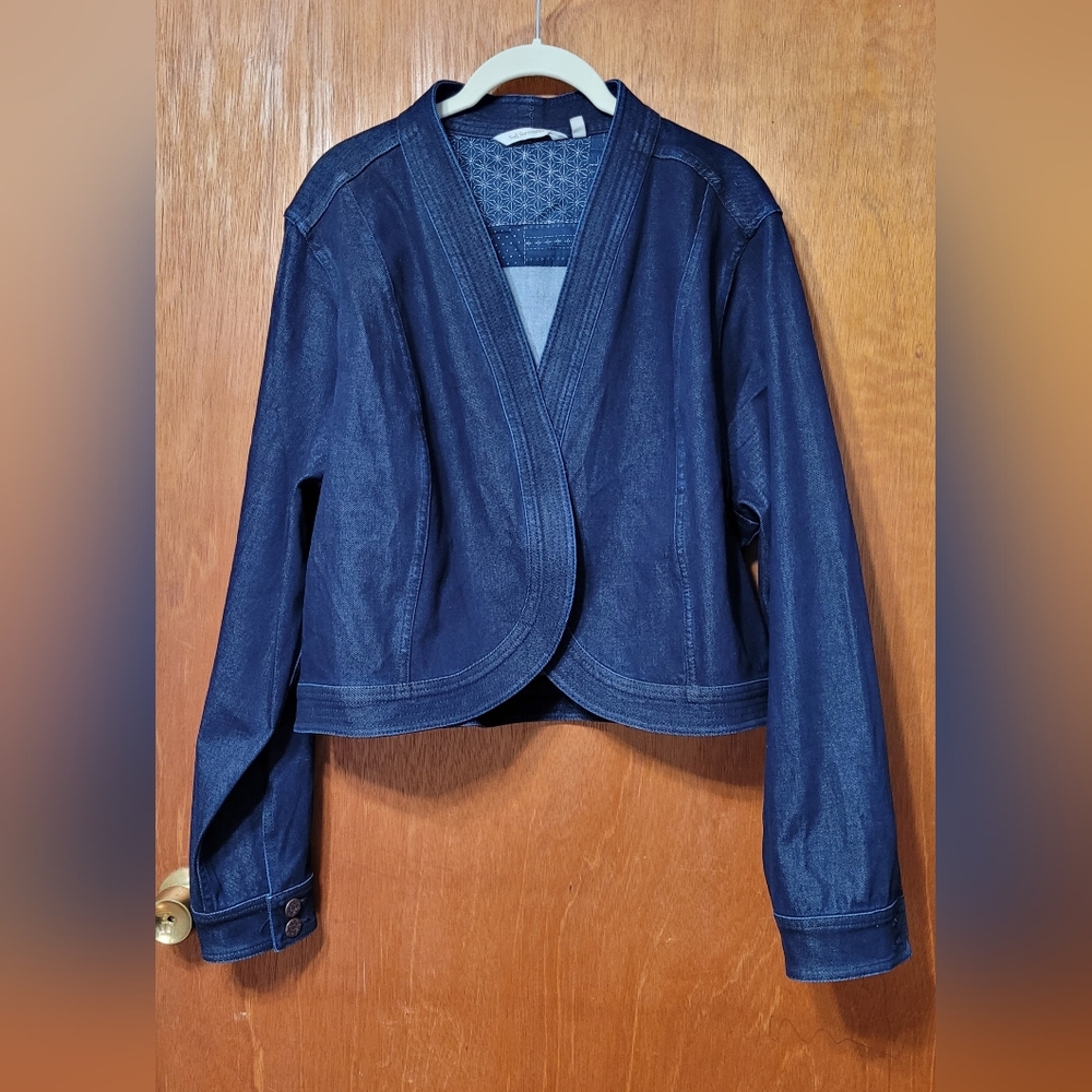 Soft Surroundings Size 2X Dark Blue Jean Jacket Bolero Style (34)